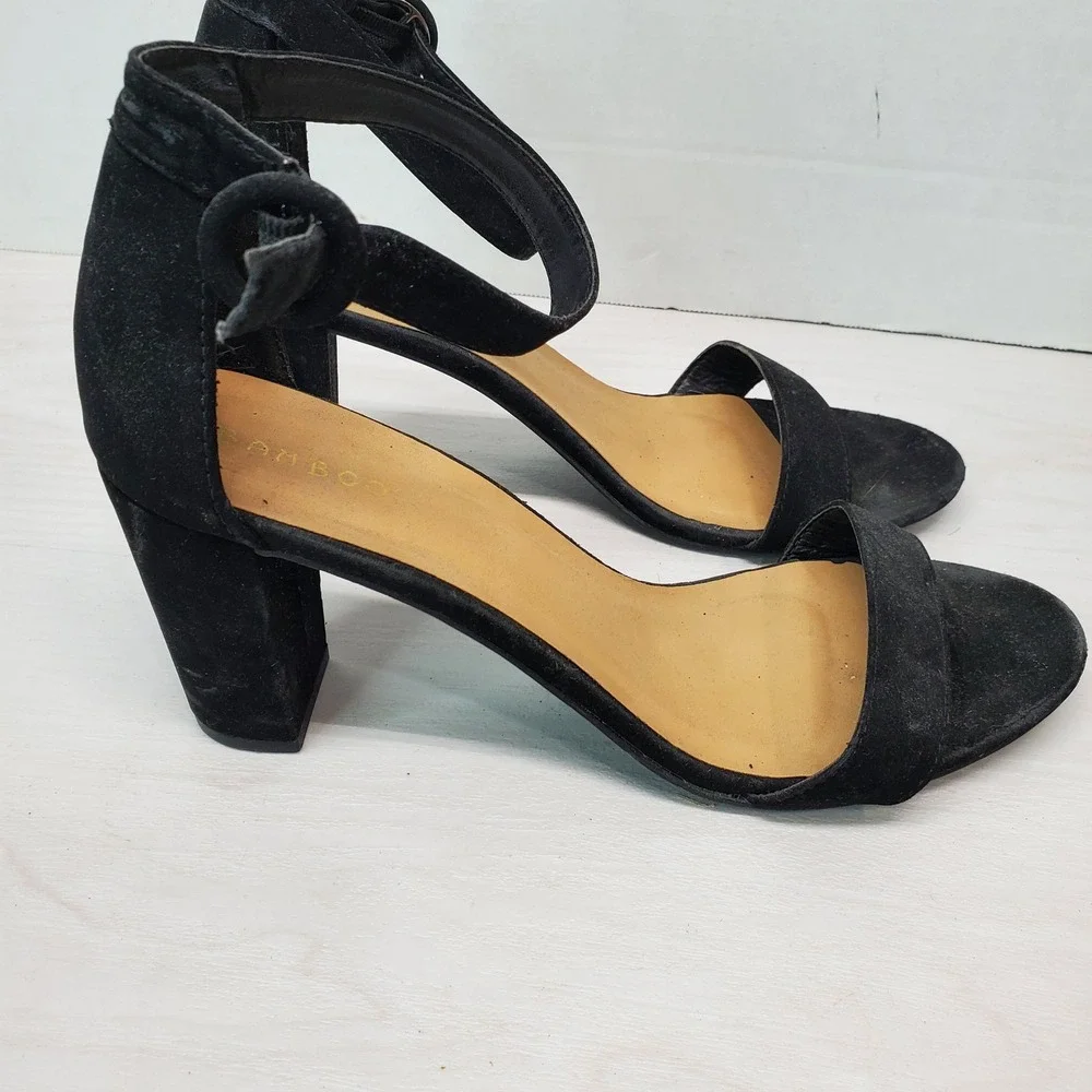 Bamboo Black Suede Ankle Strap Block Heel Sandals Women Size 10